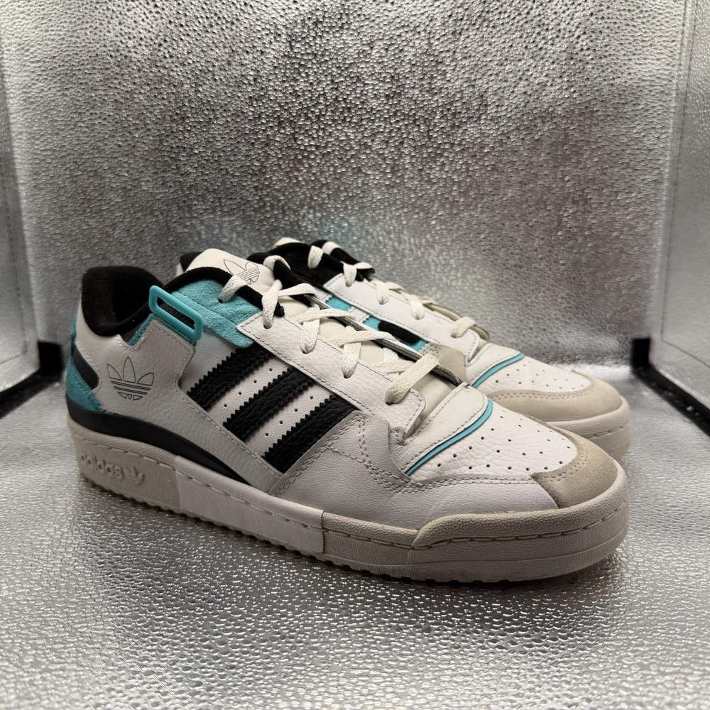 Size 10.5 Adidas Forum Exhibit Low White Pulse Aqua Mens Sneaker Shoes GZ5390 - Picture 1 of 11